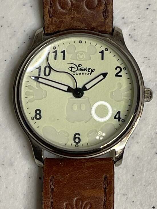 Disney Time Works Accessories - 90’s Disney Time Works Mickey Mouse Glow in the Dark Watch w Leather Strap